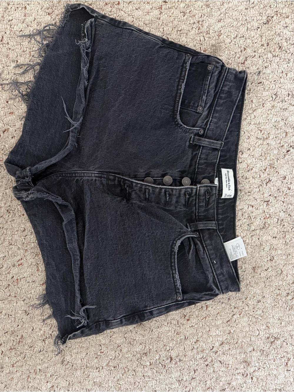 Abercrombie Curve Love High-Waist Black Denim Cutoff Shorts